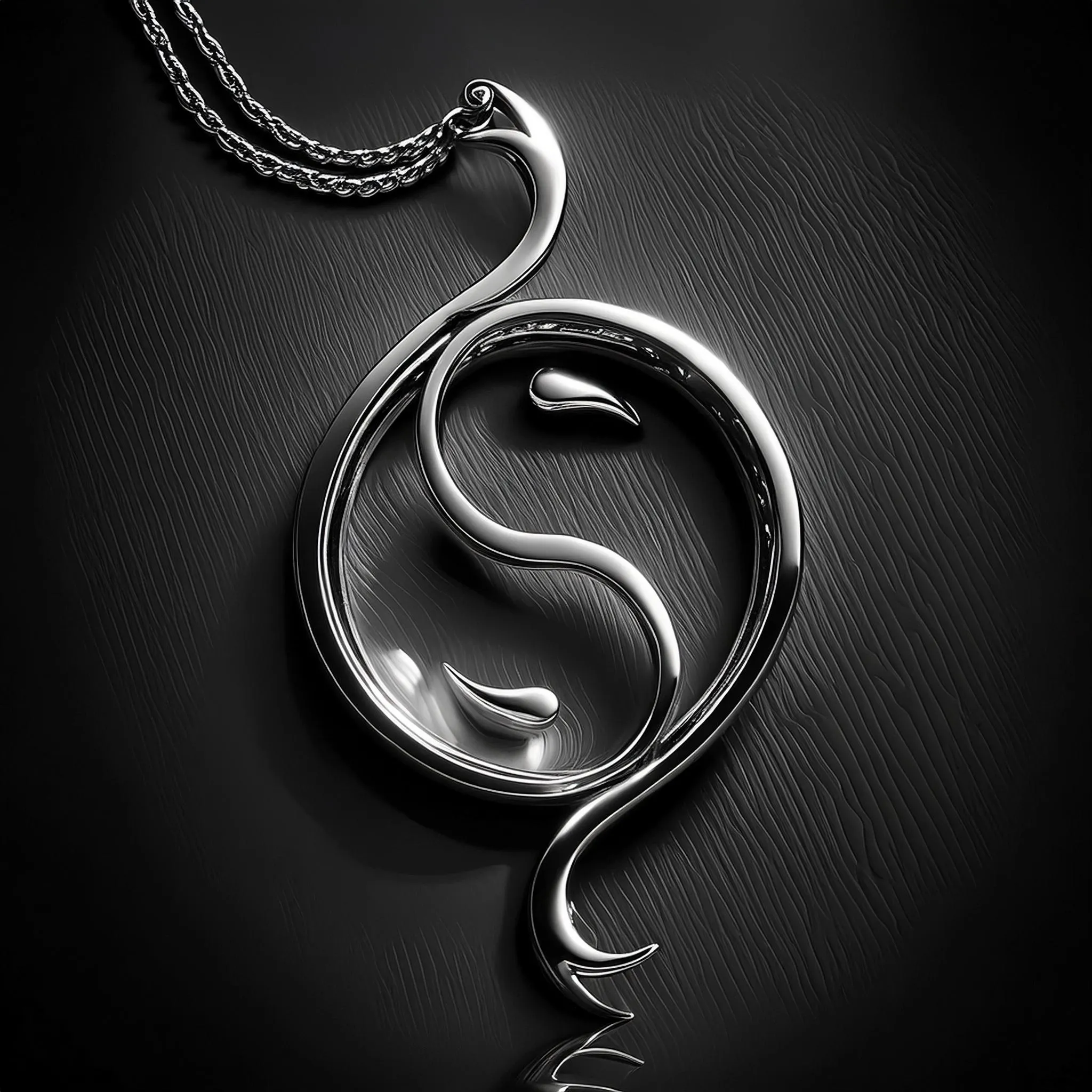Visualisation of a silver pendant with the Mazanów mark on a black background, made in Adobe Firefly
