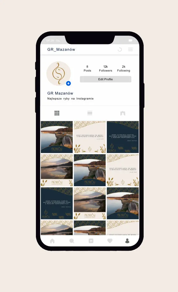 GR Mazanów Instagram profile with a coherent grid of posts in the brand identity