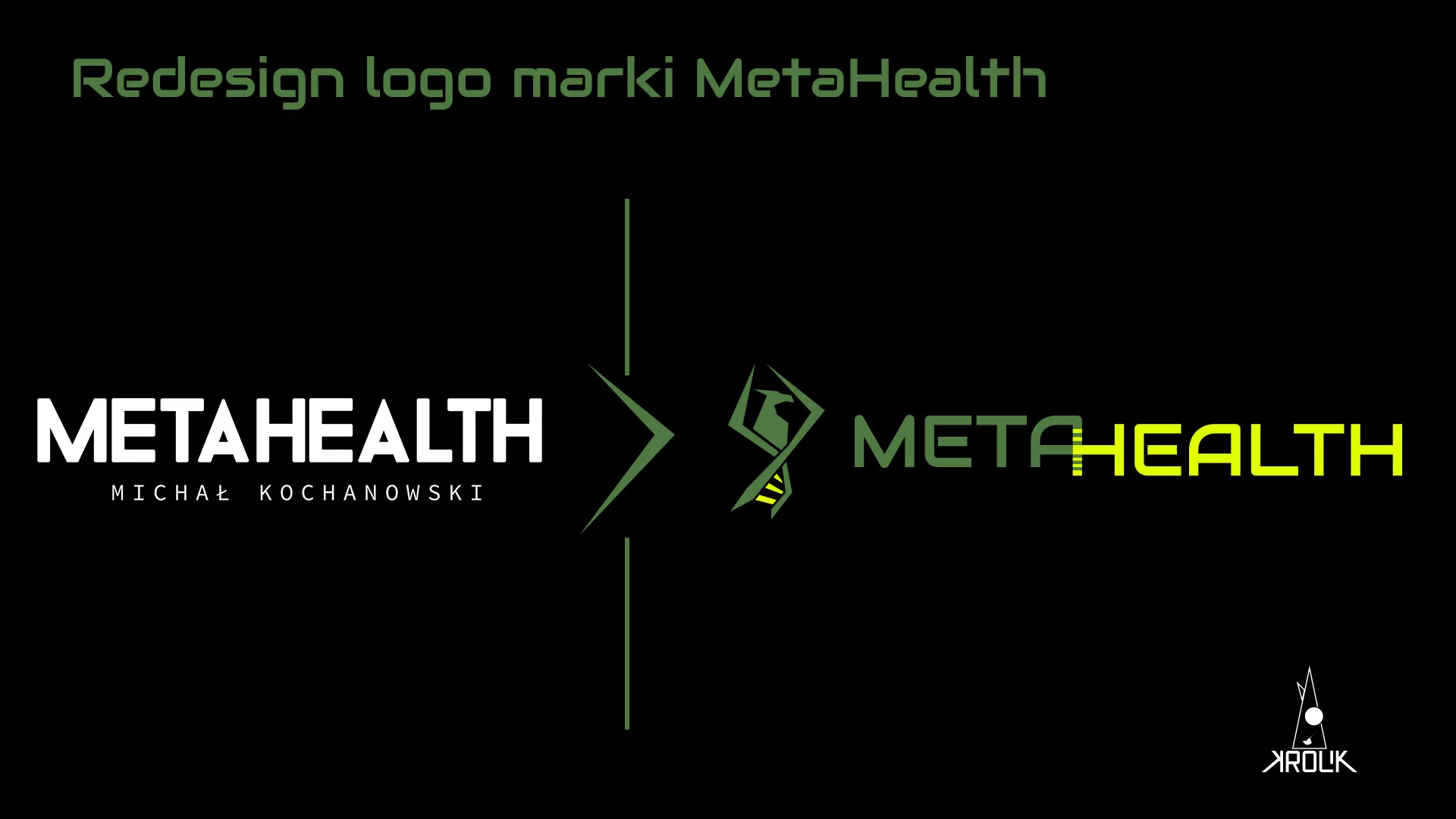 MetaHealth logo redesign – the old METAHEALTH logotype beside the new signet with a phoenix and DNA helix