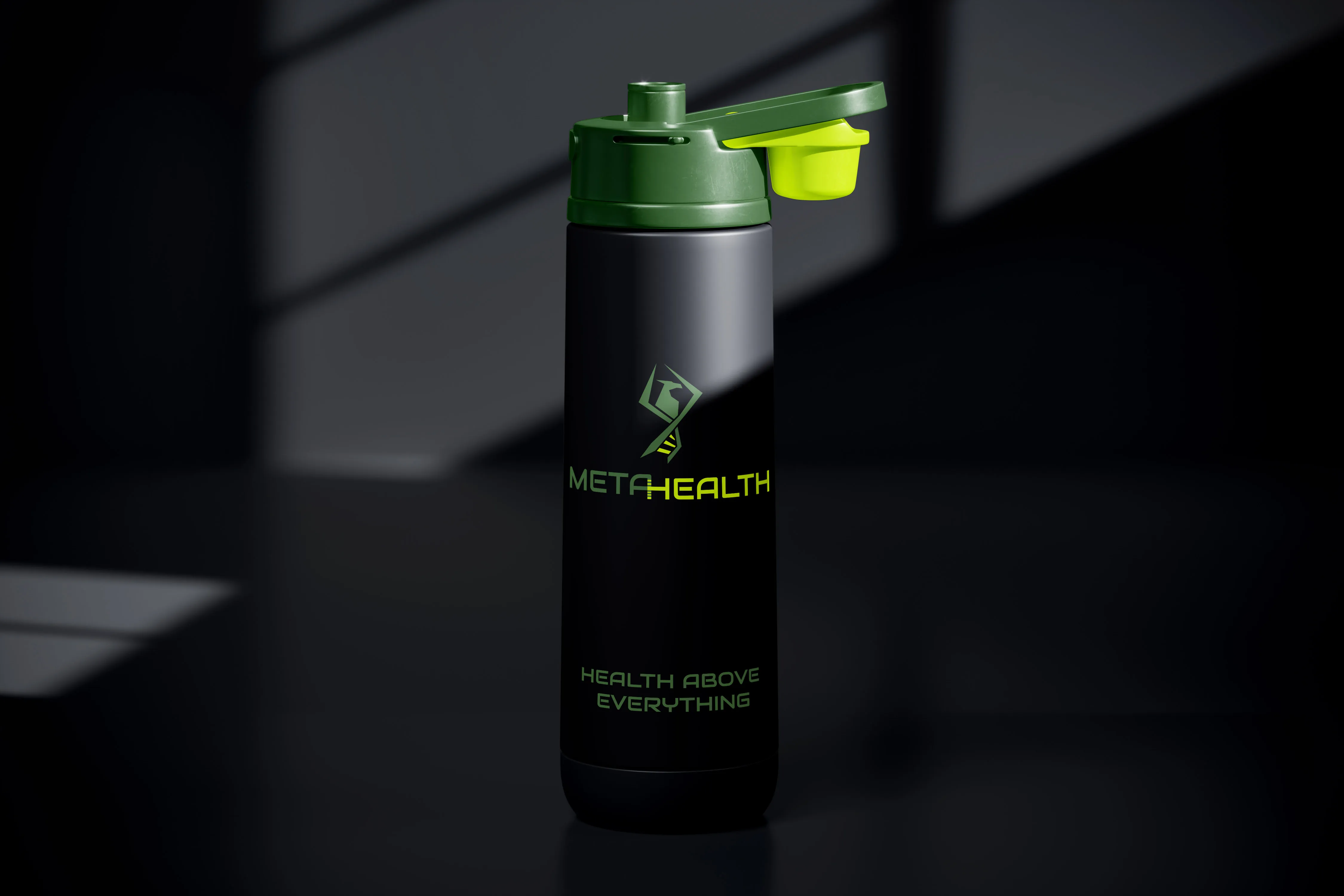 MetaHealth bottle with the slogan Health Above Everything
